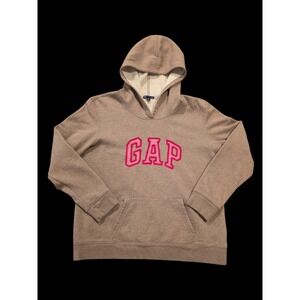 GAP Mocha Brown Hoodie Men's XL Pink Arch Logo Fleece Lined Pullover Sweatshirt